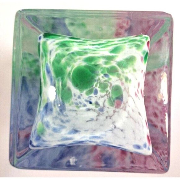 Vintage 9" Tall Square Lavorazione Murano Multicolor Hand Blown Bud Vase FLAW! - Picture 8 of 10